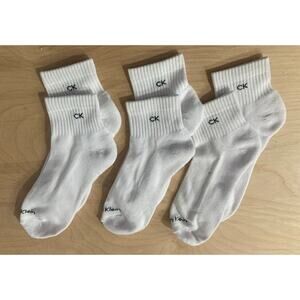 Calvin Klein 3-Pair Men's Cushion Quarter Cut Socks White with CK Logo-NWOT